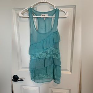 Sheer layered tiered Lacey racer back tank
